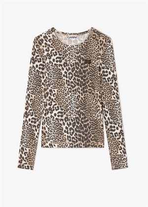 Soft cotton rib leo long sleeve bluse Leopard T4367 Ganni 